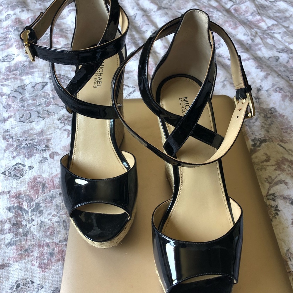 Michael Kors Black Patent Wedges - Picture 3 of 8